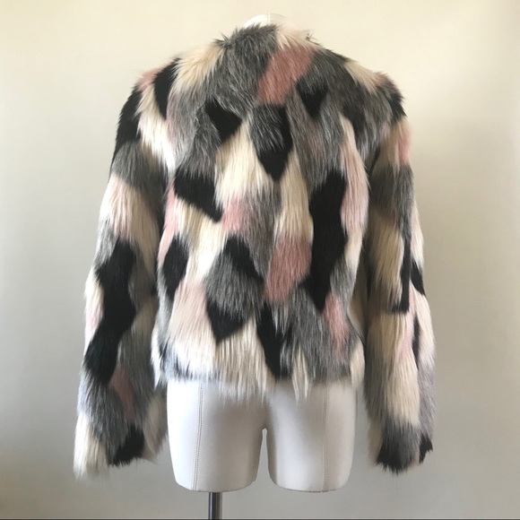 CYNTHIA ROWLEY Faux Fur Multicolor Jacket - Picture 5 of 8
